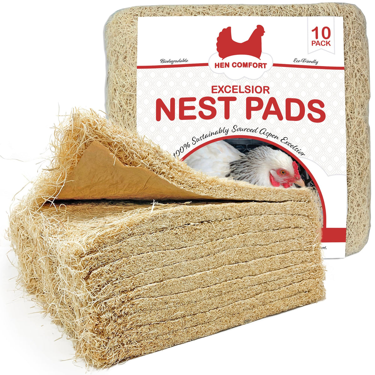 Hen Comfort nest pads in a 13x13 nest box offering natural comfort for laying hens.