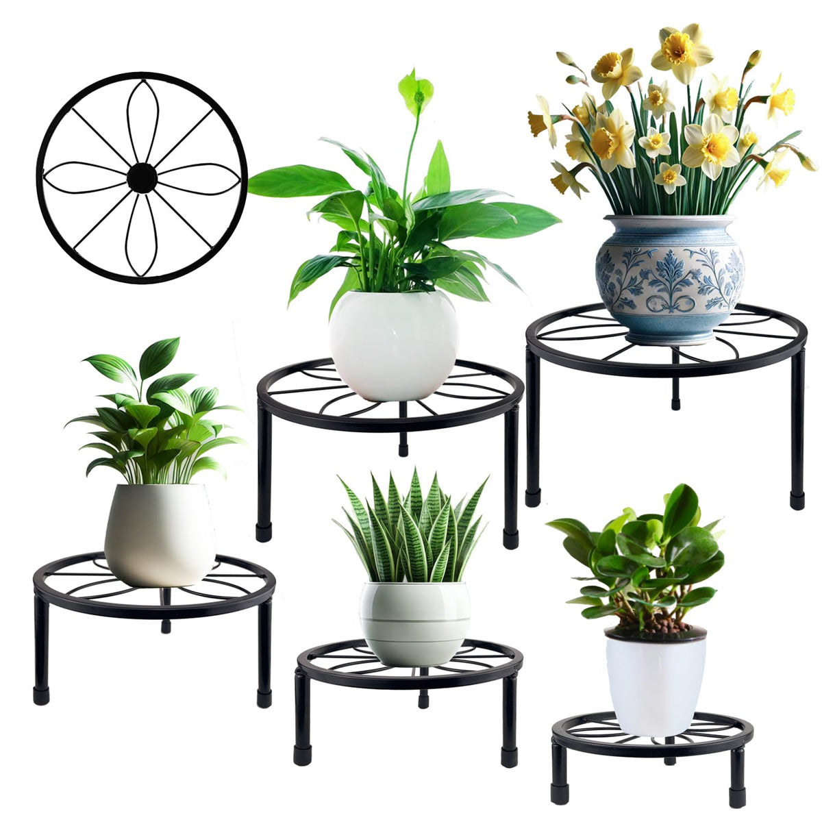 HENABLE 5-pack metal plant stands for indoor and outdoor display