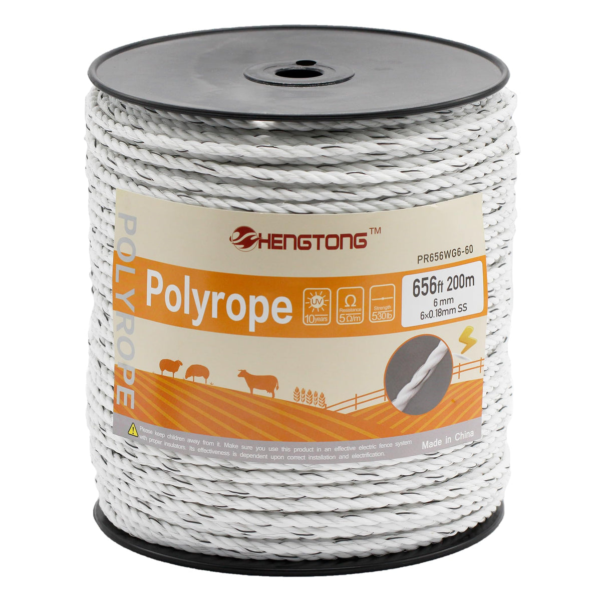HENGTONG electric fence poly rope 656ft for horses, clear visibility and reliable containment.