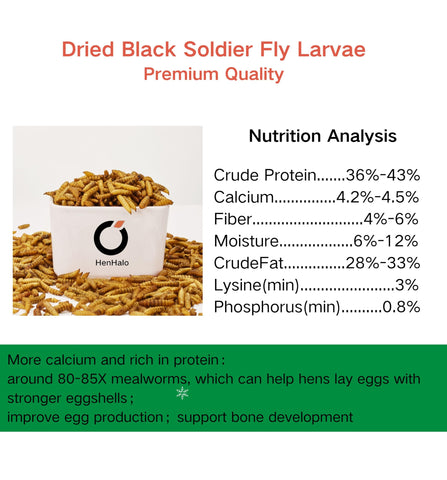 Close-up of dried HenHalo BSF larvae showing texture and quality.