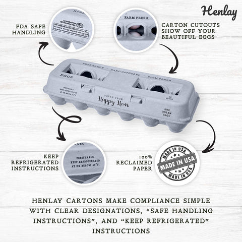 Henlay carton shows FDA safe handling instructions for buyers and handlers.