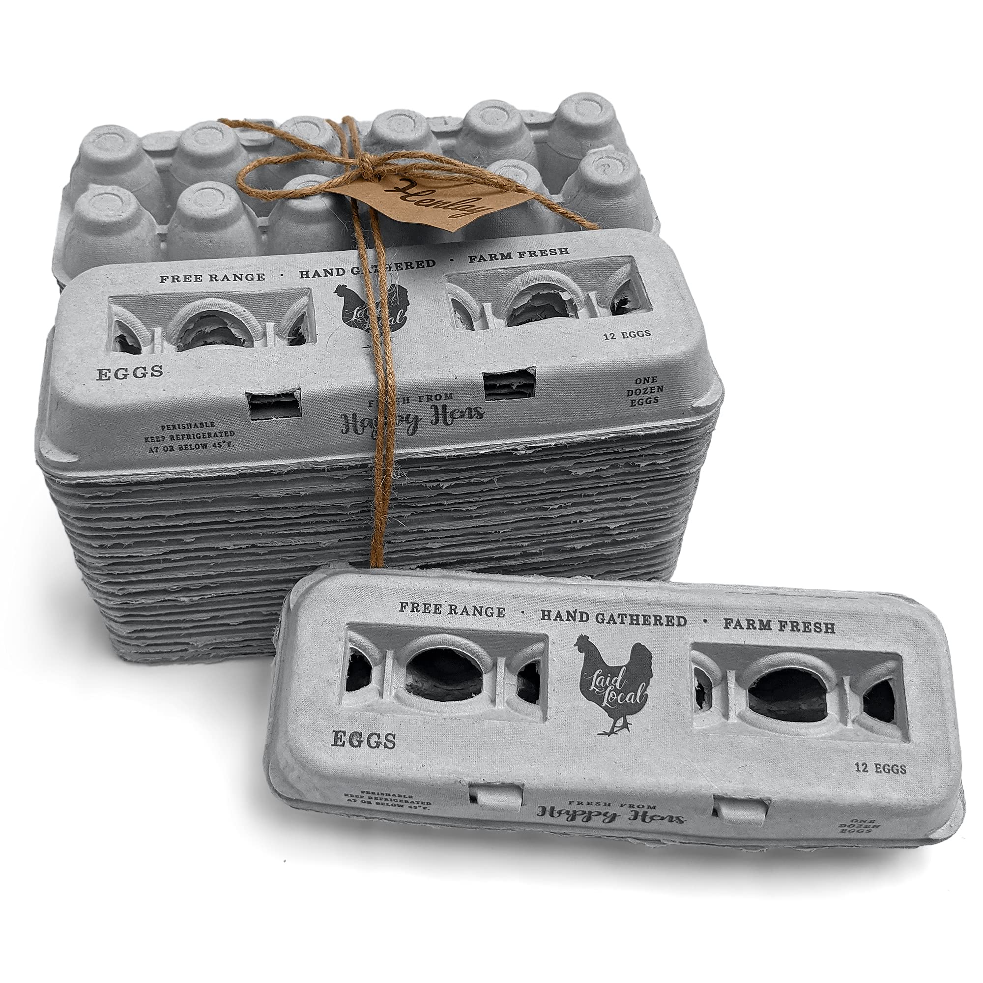 Henlay printed farmhouse design adds rustic charm to egg packaging.