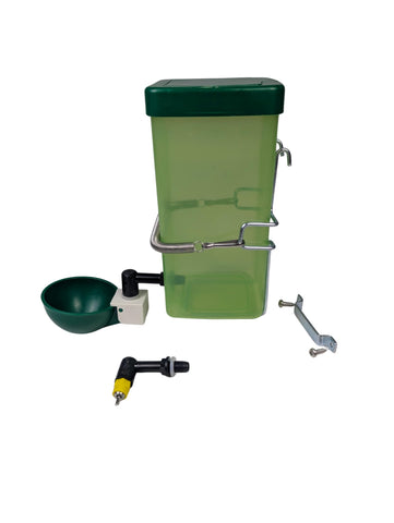 Hen's Choice green waterer cup-nipple supports easy watering for chicks and small animals.