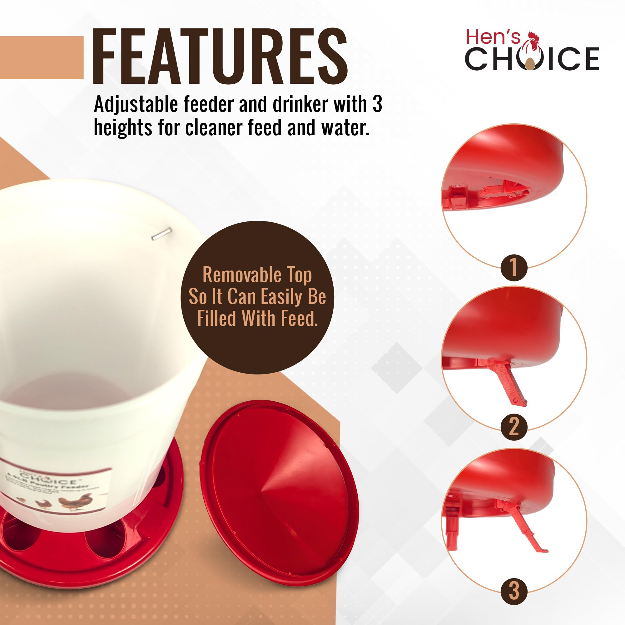 Hen's Choice waterer 1.5 L ensures reliable hydration with easy top-up.