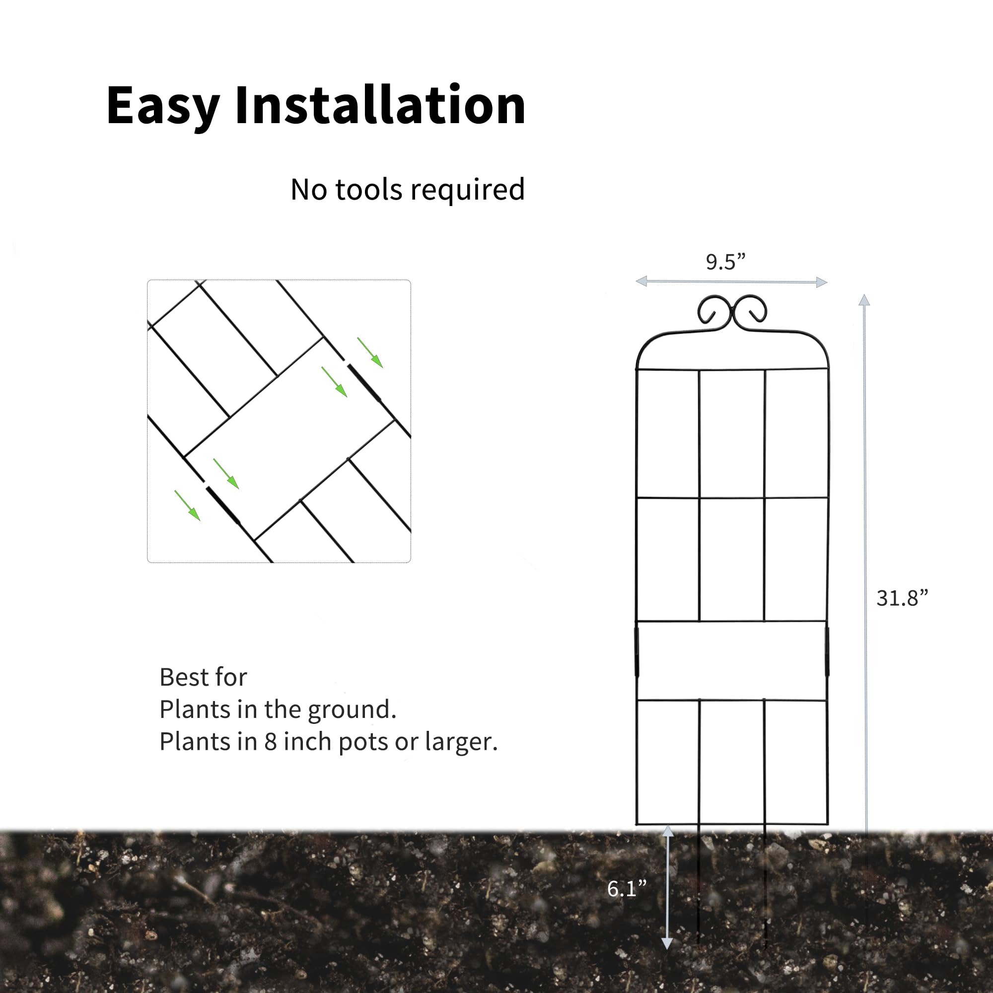 Hensal rust-resistant metal plant support with black finish supports ivy and roses.