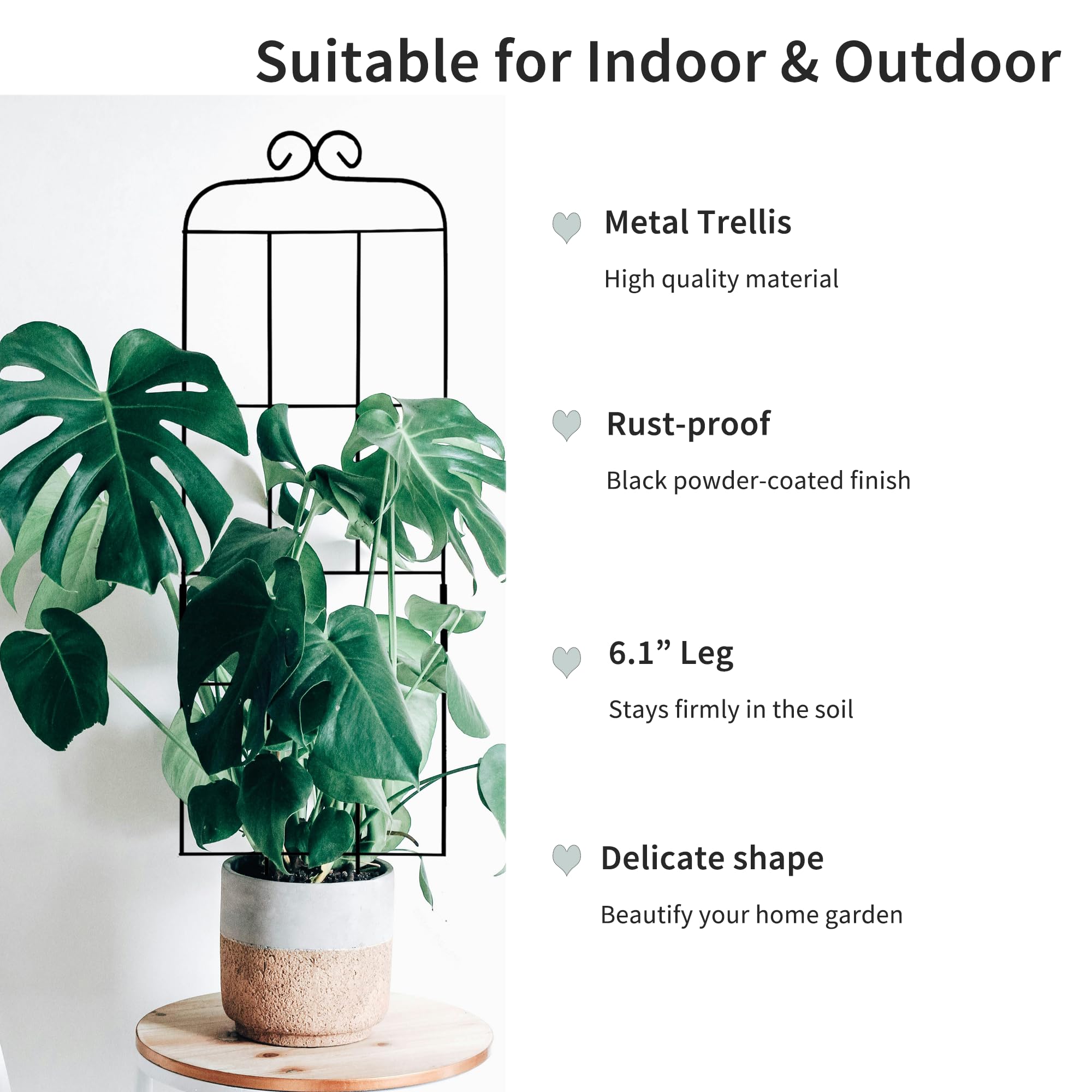 Hensal trellis with 6.1-inch extended legs stays stable in pots.