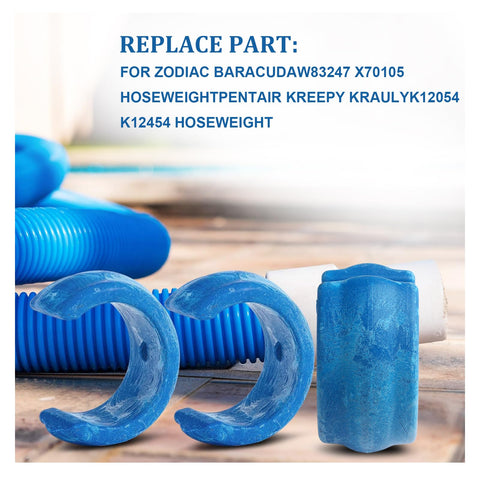HenSinTc blue hose weight, clip-on installation near the sweeper.