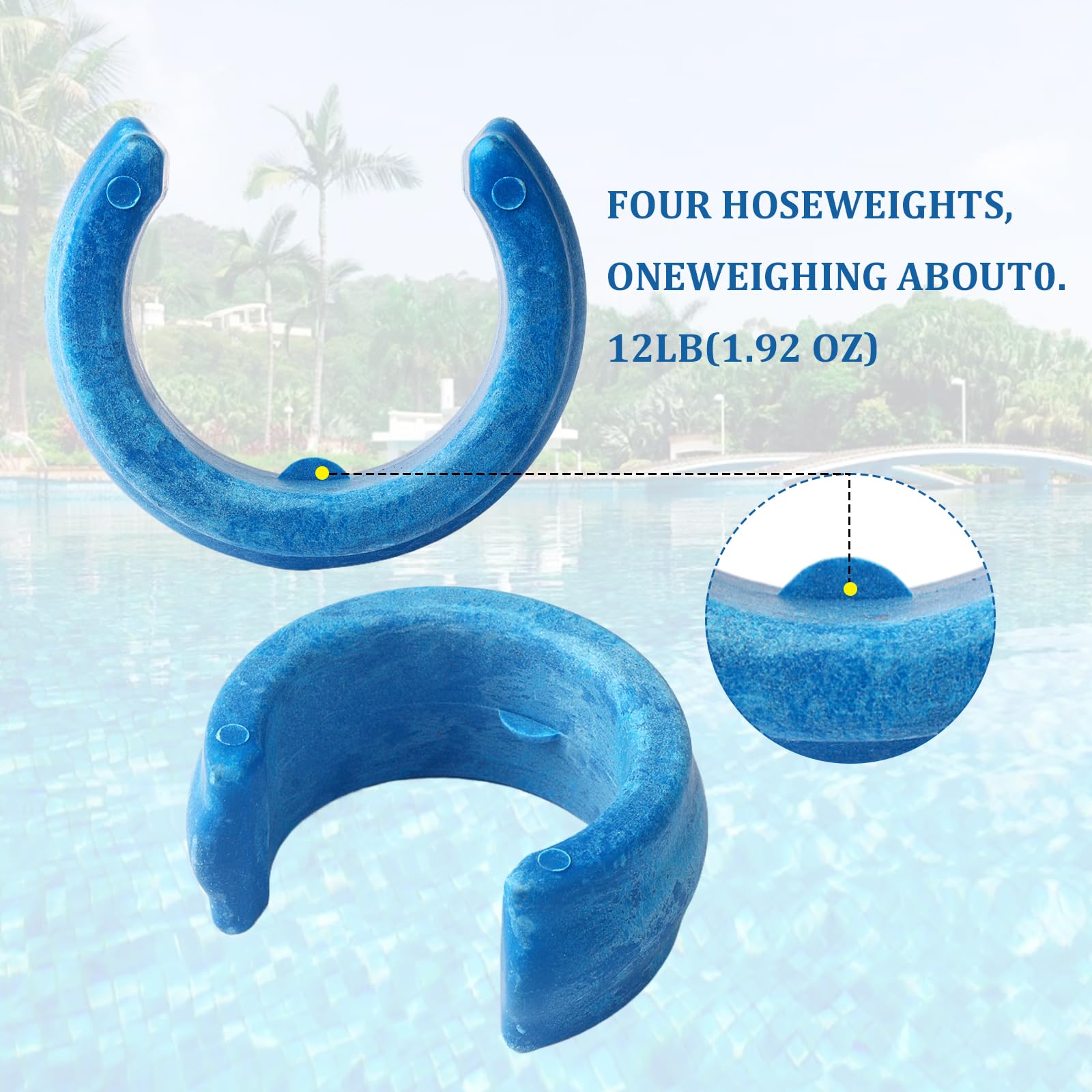 HenSinTc blue pool cleaner hose weight on hose showing downward sink action.