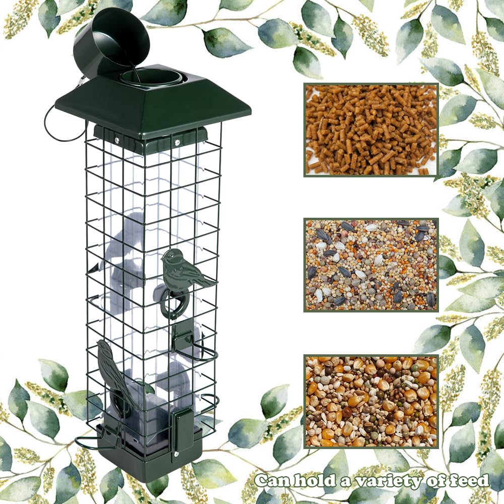 Henzavk large capacity 3lb feeder reduces refills during backyard viewing.
