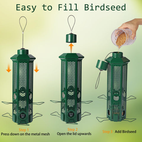 Six feeding ports with perches accommodate multiple birds at once