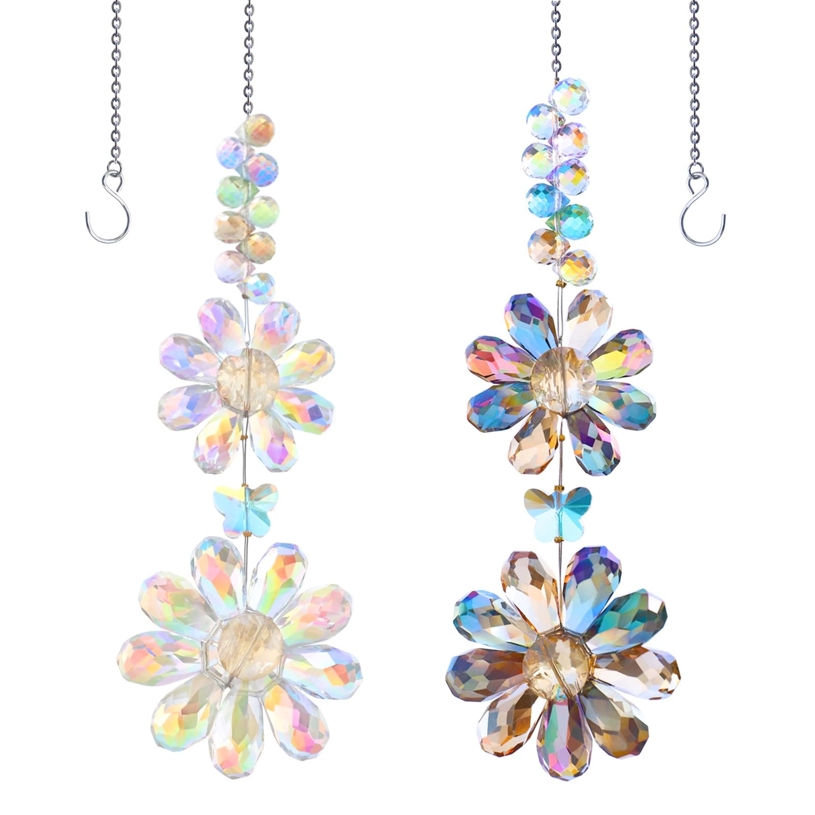 Heogacinlia crystal flower sun catcher set adds colorful light to windows.