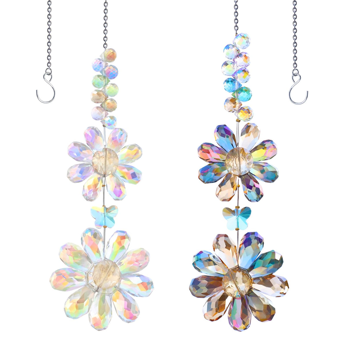 Heogacinlia crystal flower sun catcher set adds colorful light to windows.