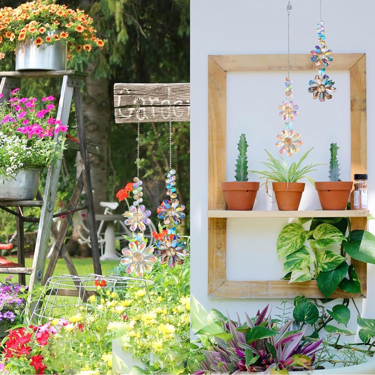 Heogacinlia hanging suncatchers suitable for indoor and outdoor use on balconies.