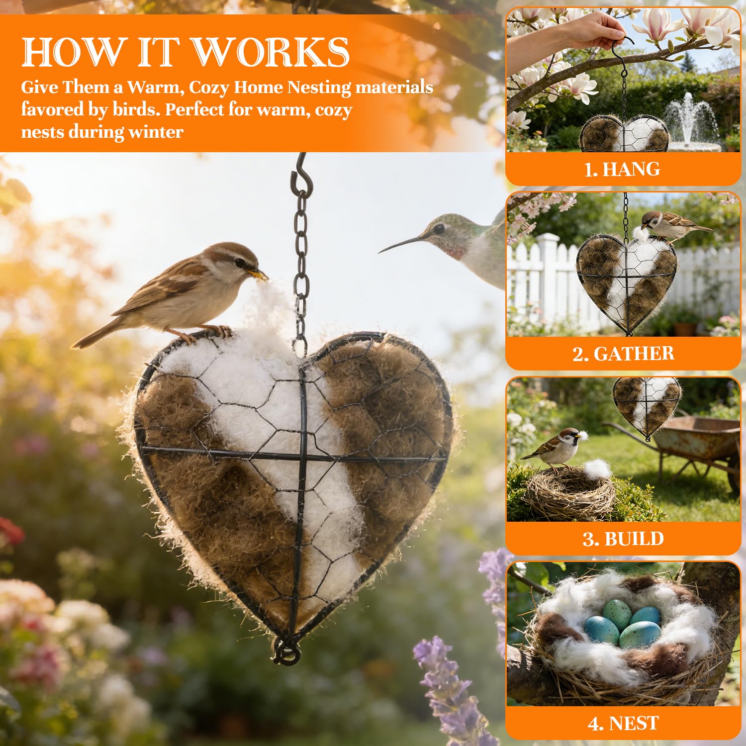 Hepanio natural nesting materials support small birds building cozy nests.