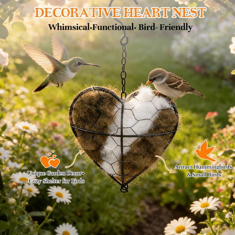 Hepanio fillable heart nest allows easy replenishment of interior for birds.