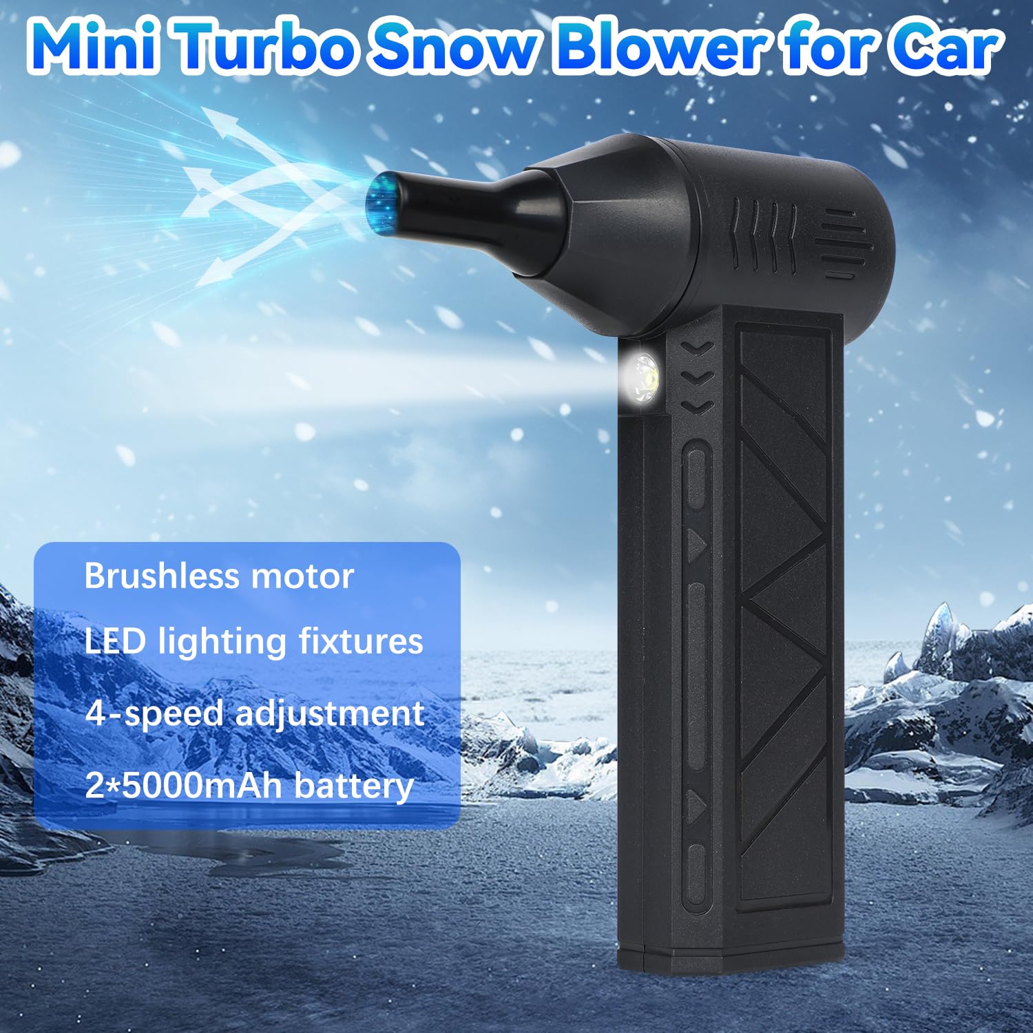 Hepanio Snow Whiz Turbo Blower in action on car surfaces.