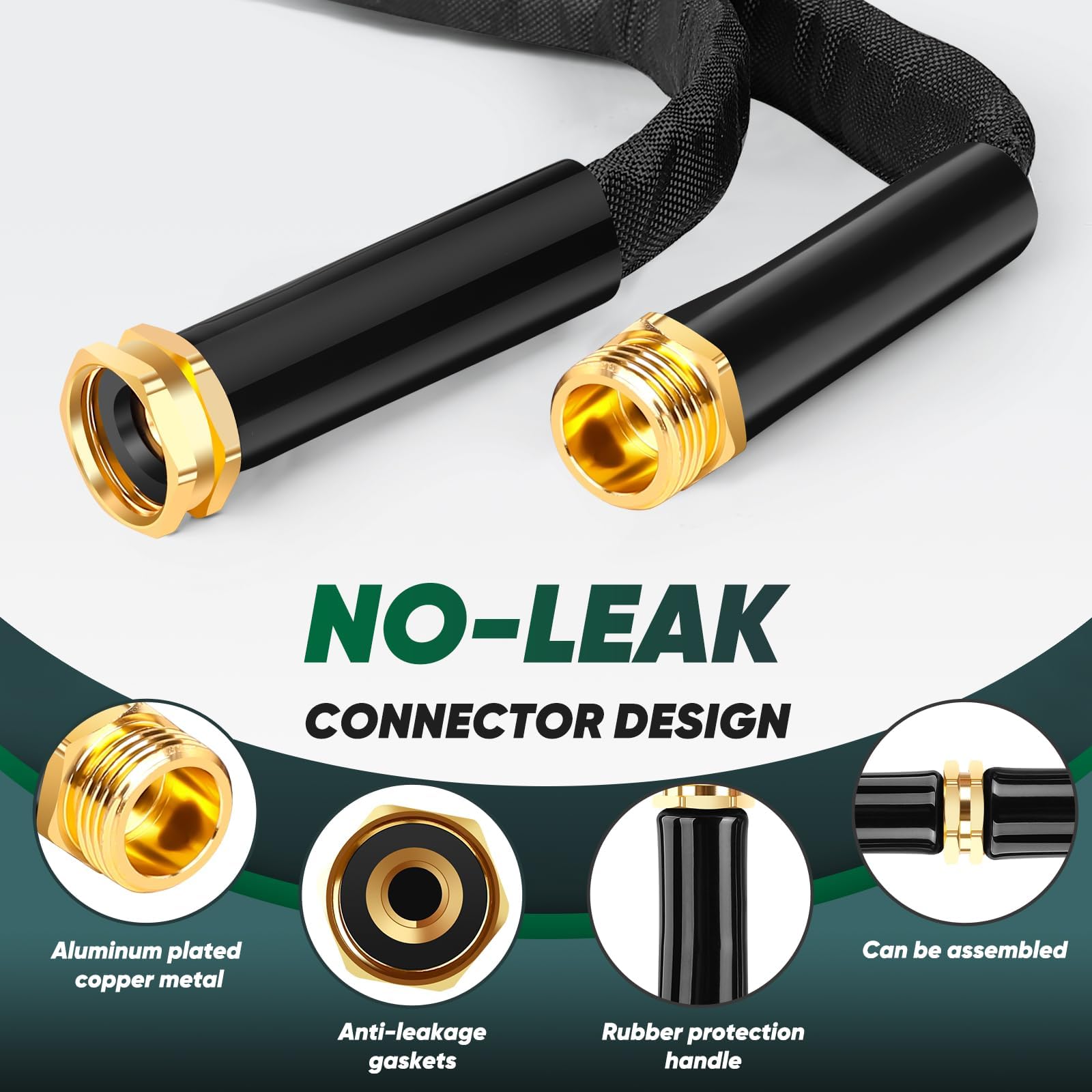 Hepciee Garden Hose 50ft brass fittings provide secure leak-free connections.