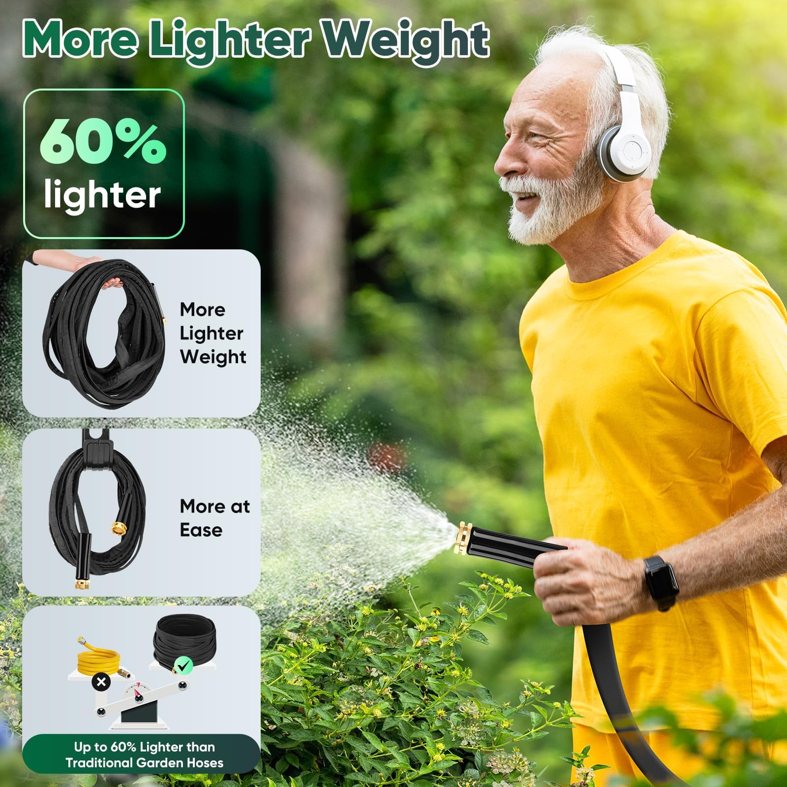 Hepciee Garden Hose 50ft stays kink-free around corners for smooth watering.