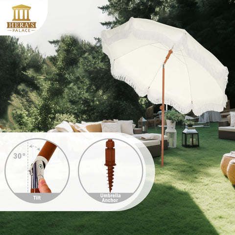 HERA'S PALACE fringe umbrella adds colorful outdoor style