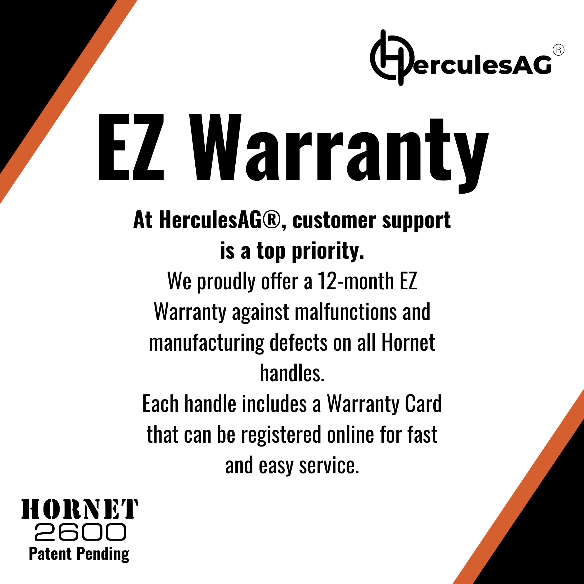 HerculesAG Hornet 2600 32-inch shaft extends reach during handling.