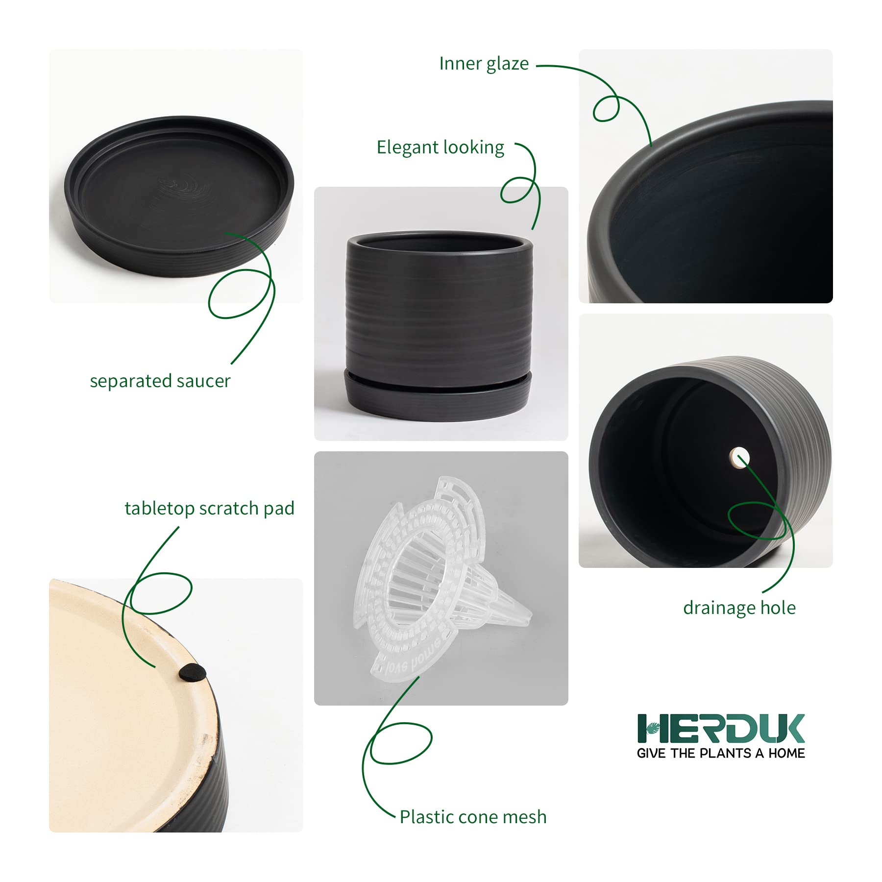 HERDUK 6-inch pot offers a stable base for herbs and succulents.
