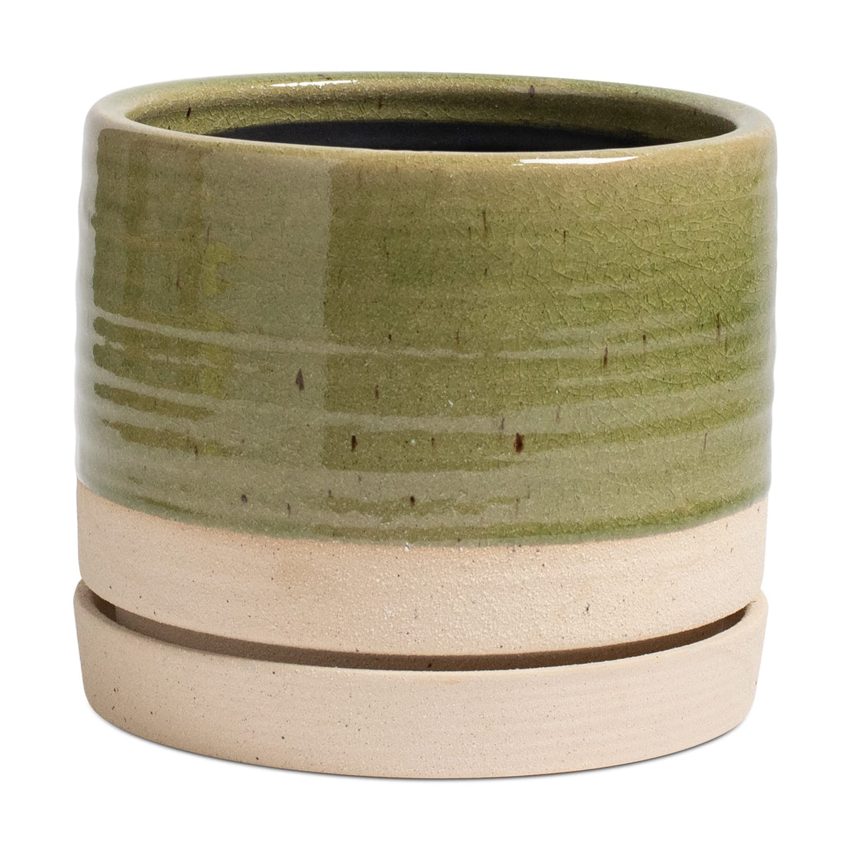HERDUK 8 inch ceramic planter with green crack glaze for indoor greenery.