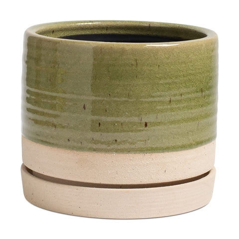 HERDUK 8 inch ceramic planter with green crack glaze for indoor greenery.