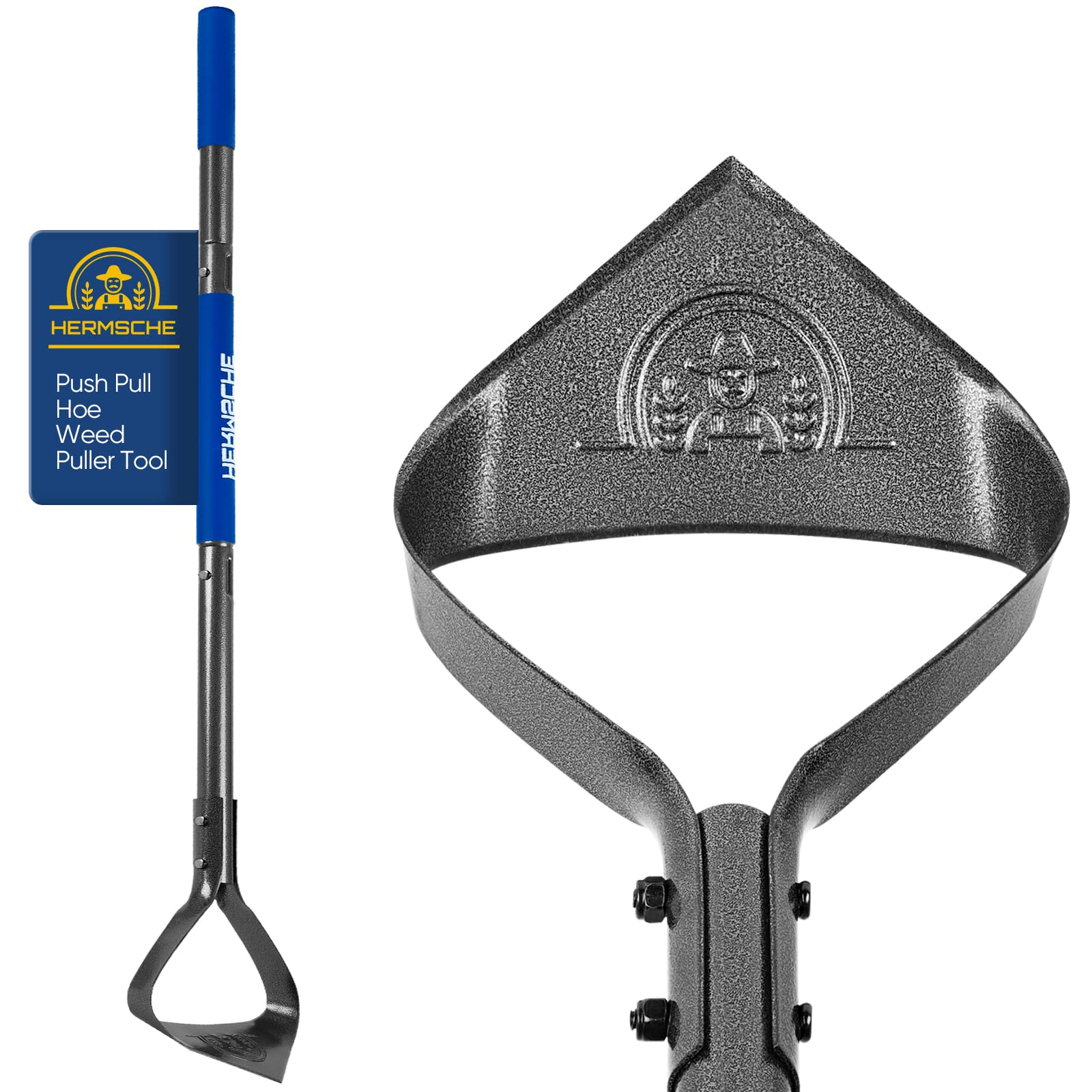 Hermsche hoe triangle blade enables precise weed cutting and soil loosening.