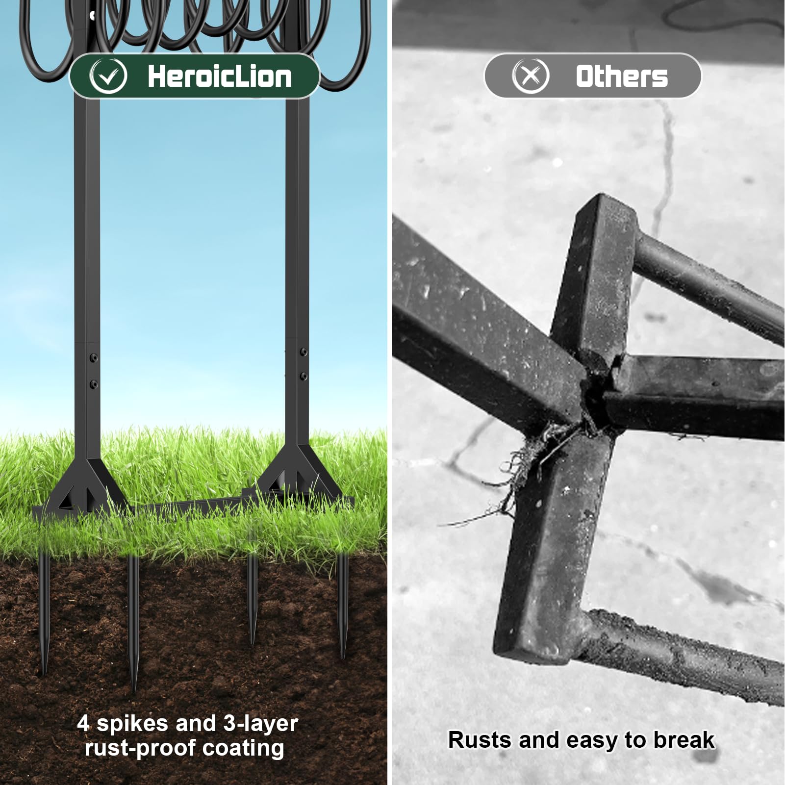 HeroicLion sturdy outdoor hose stand arranged for front yards and gardens.