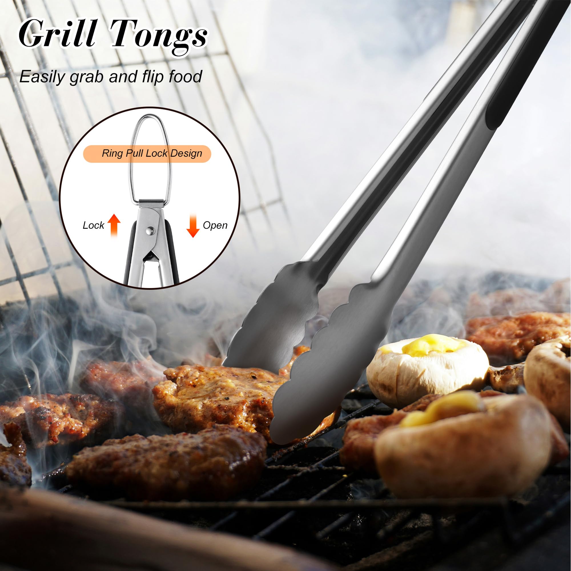 HE-SANQI embedded-design grill tools with sturdy stainless heads.