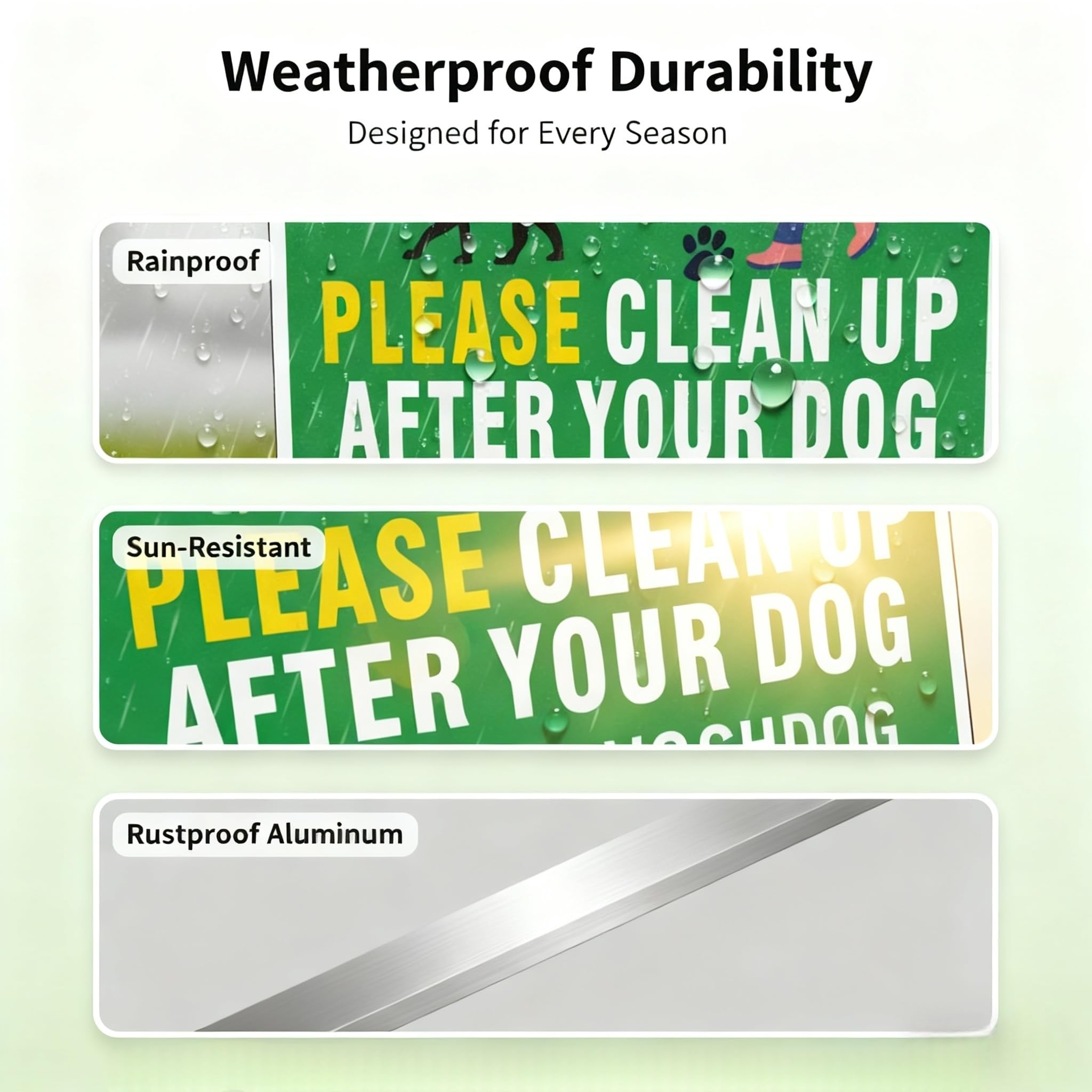 HESONTEC Clean Up After Your Dog sign reflective text improves nighttime visibility for neighbors.
