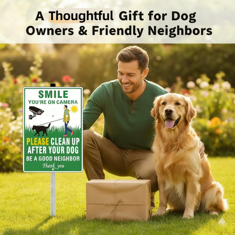 HESONTEC Clean Up After Your Dog sign stake-assembly enables quick lawn installation.