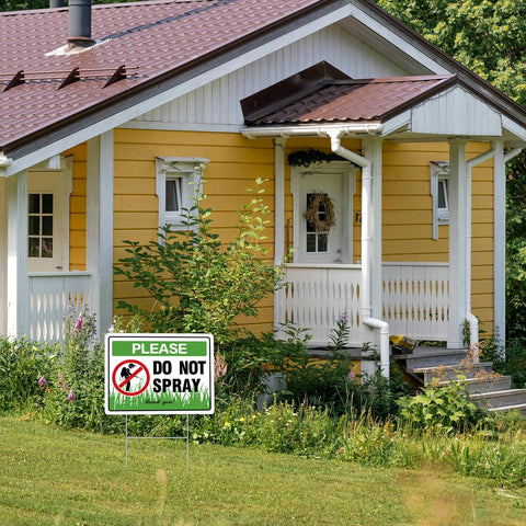 HEWJYDE Do Not Spray Sign lawn stake setup shows tool-free installation.