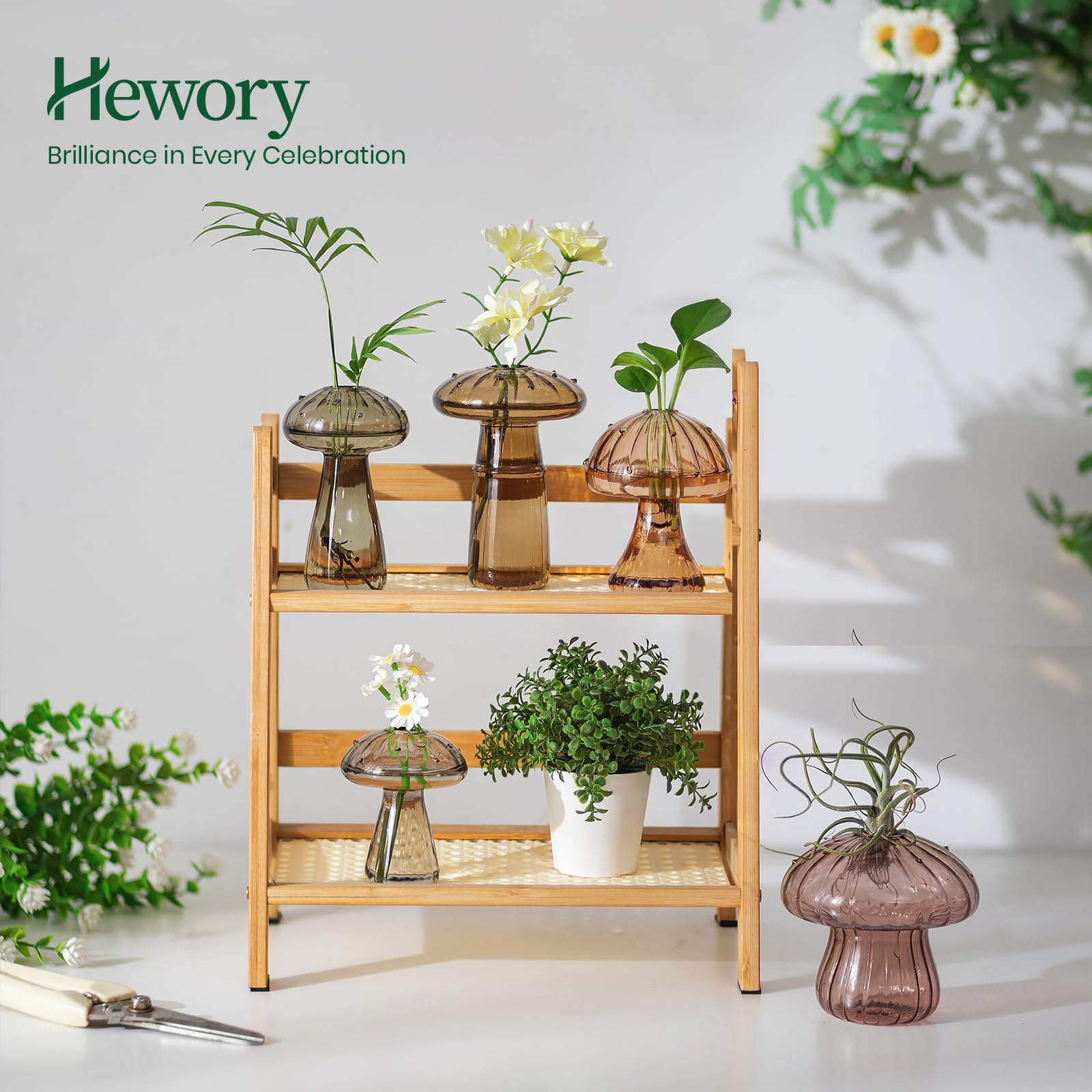 Hewory glass mushroom set on desk enhances indoor garden vibes