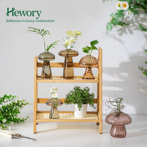 Hewory glass mushroom set on desk enhances indoor garden vibes