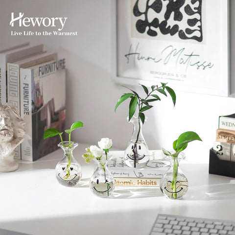 Hewory Smiley Face Glass Planter with varied heights creating a playful windowsill display