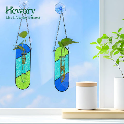 Hewory suction cup hanging kit secures the display by the window.