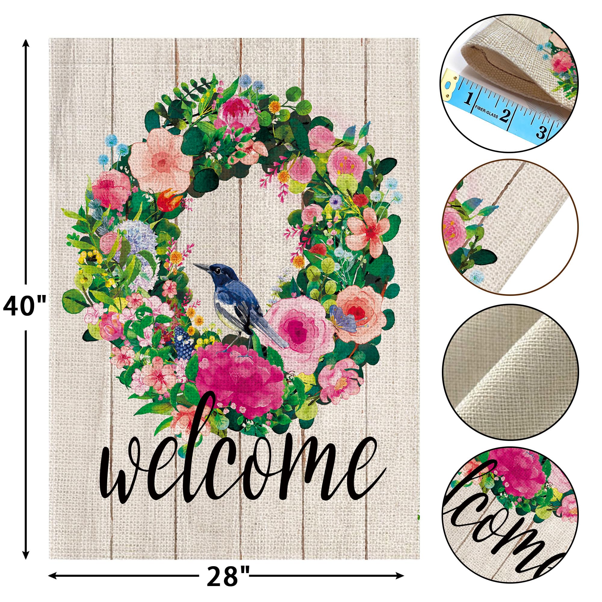 Hexagram double-sided floral welcome flag viewed from both sides welcomes guests