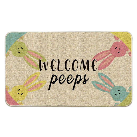 Hexagram Easter Door Mat with bunny welcome artwork for a cheerful entryway.