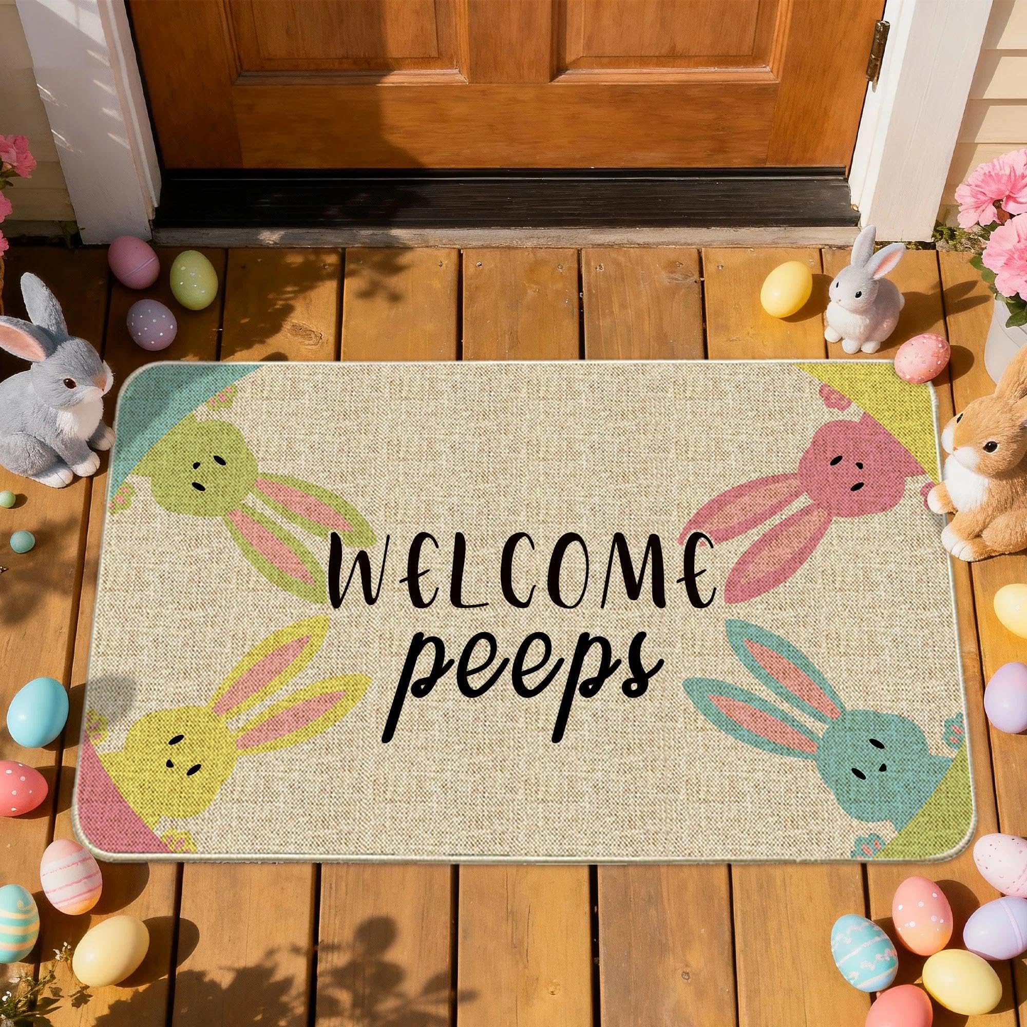 Hexagram Easter Door Mat highlights doorstep decor and keeps dirt outside.