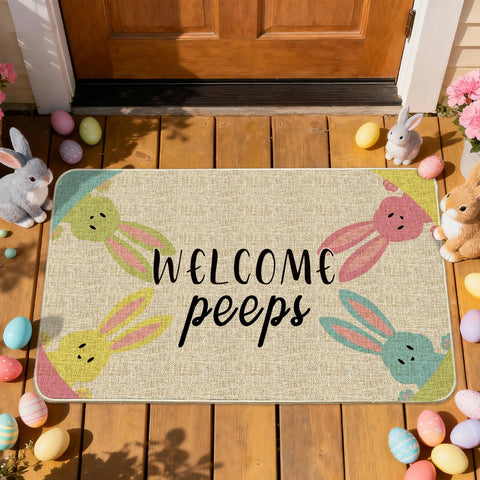 Hexagram Easter Door Mat highlights doorstep decor and keeps dirt outside.