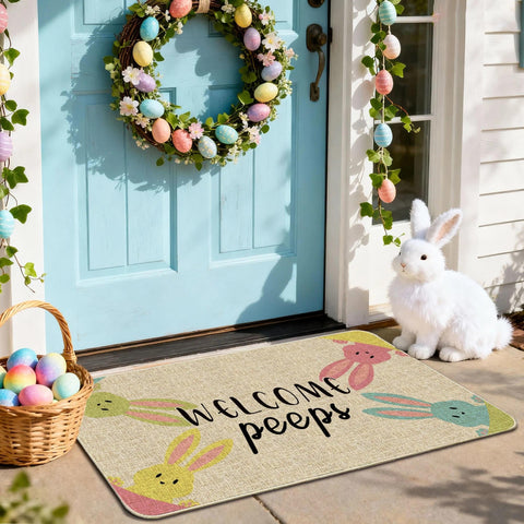 Hexagram Easter Door Mat front-door 17x29 supports easy outdoor use.