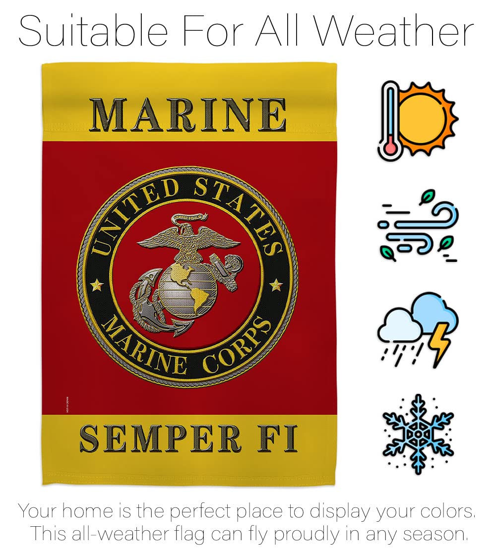 Hexagram USMC Semper Fi flag wide-angle shot on sunny day.