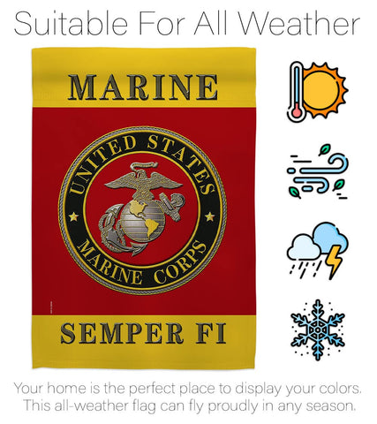 Hexagram USMC Semper Fi flag wide-angle shot on sunny day.