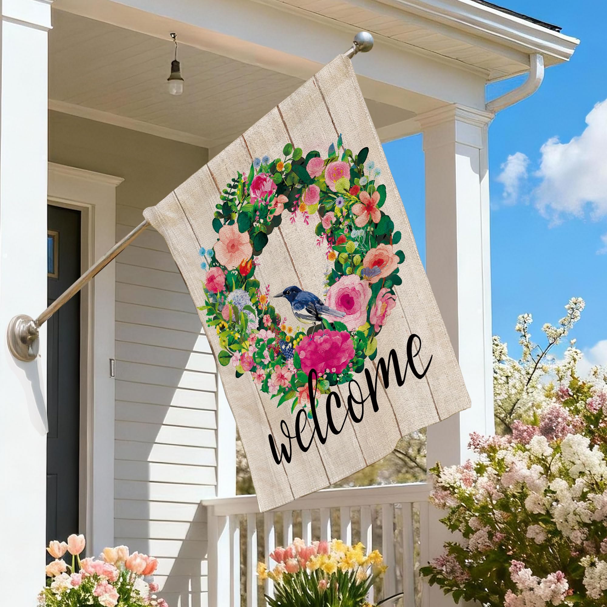 Hexagram durable spring flag withstands sun and rain for seasonal use