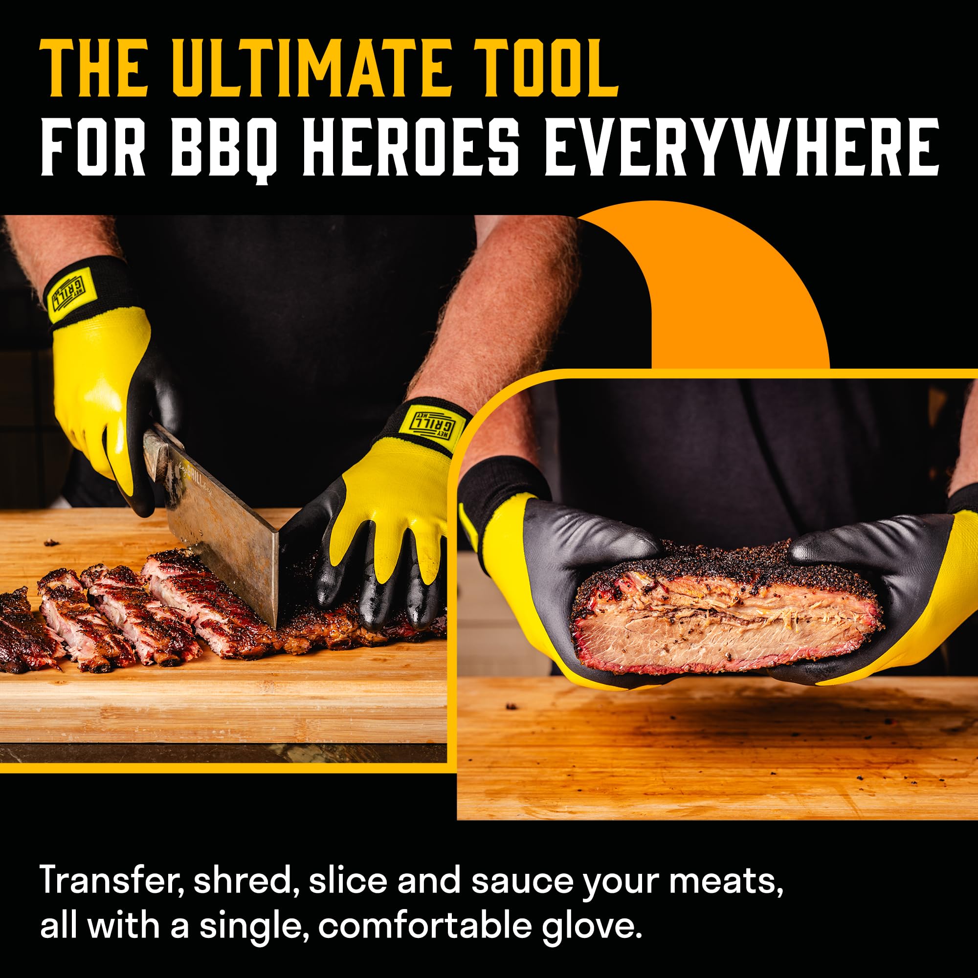 Hey Grill Hey Pitmaster Gloves flexible fit for comfortable handling of meats.