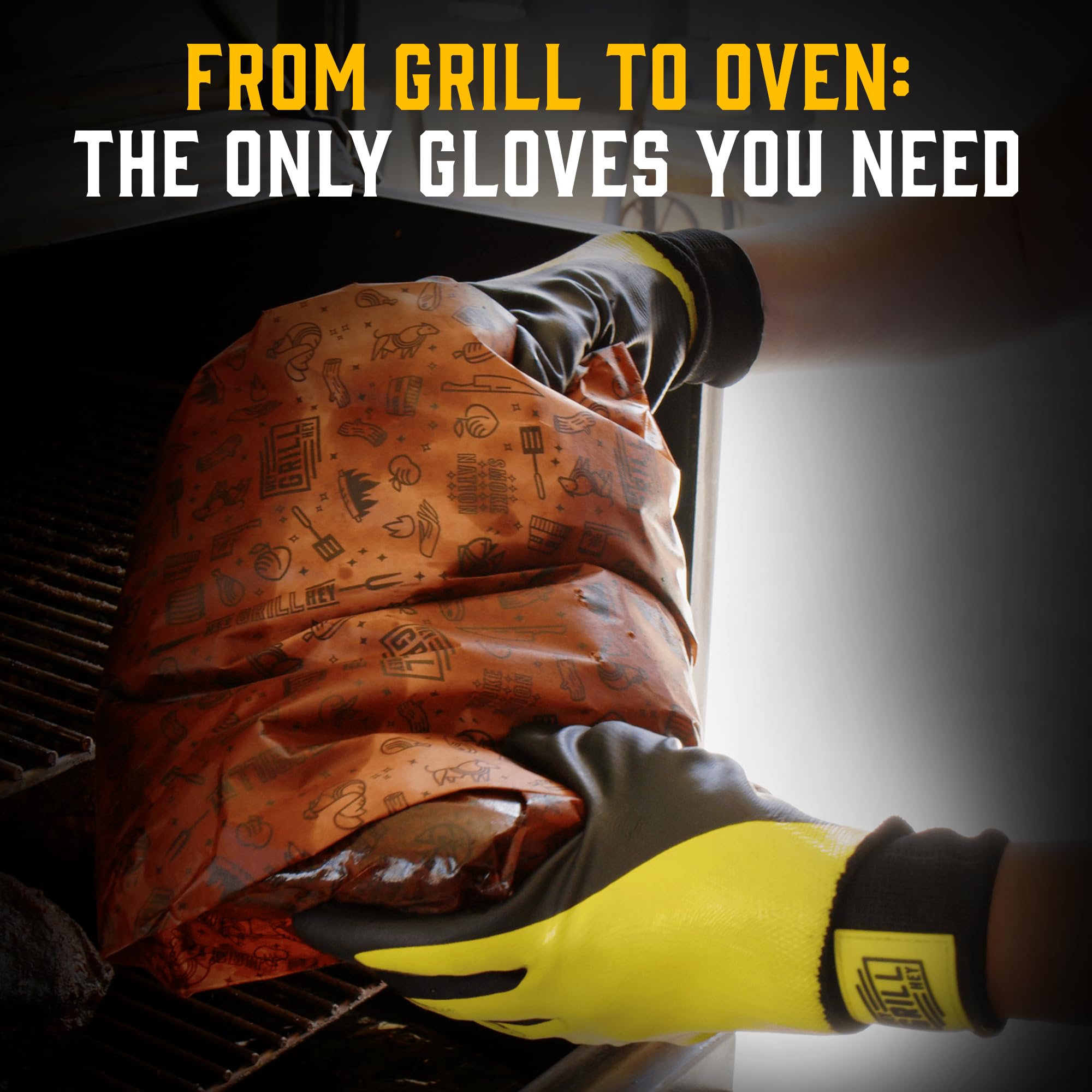 Hey Grill Hey Pitmaster Gloves are durable and washable for repeated grilling seasons.