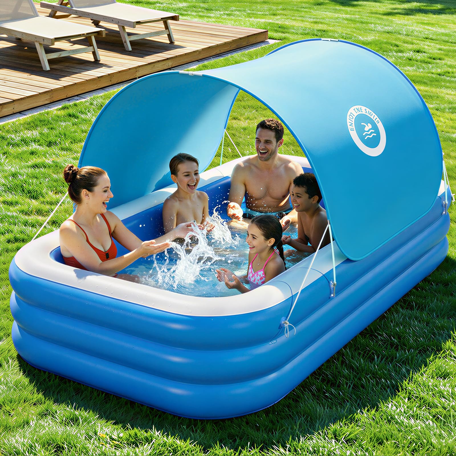 HeySplash inflatable pool with blue 118-69-24 dimensions for family backyard fun.