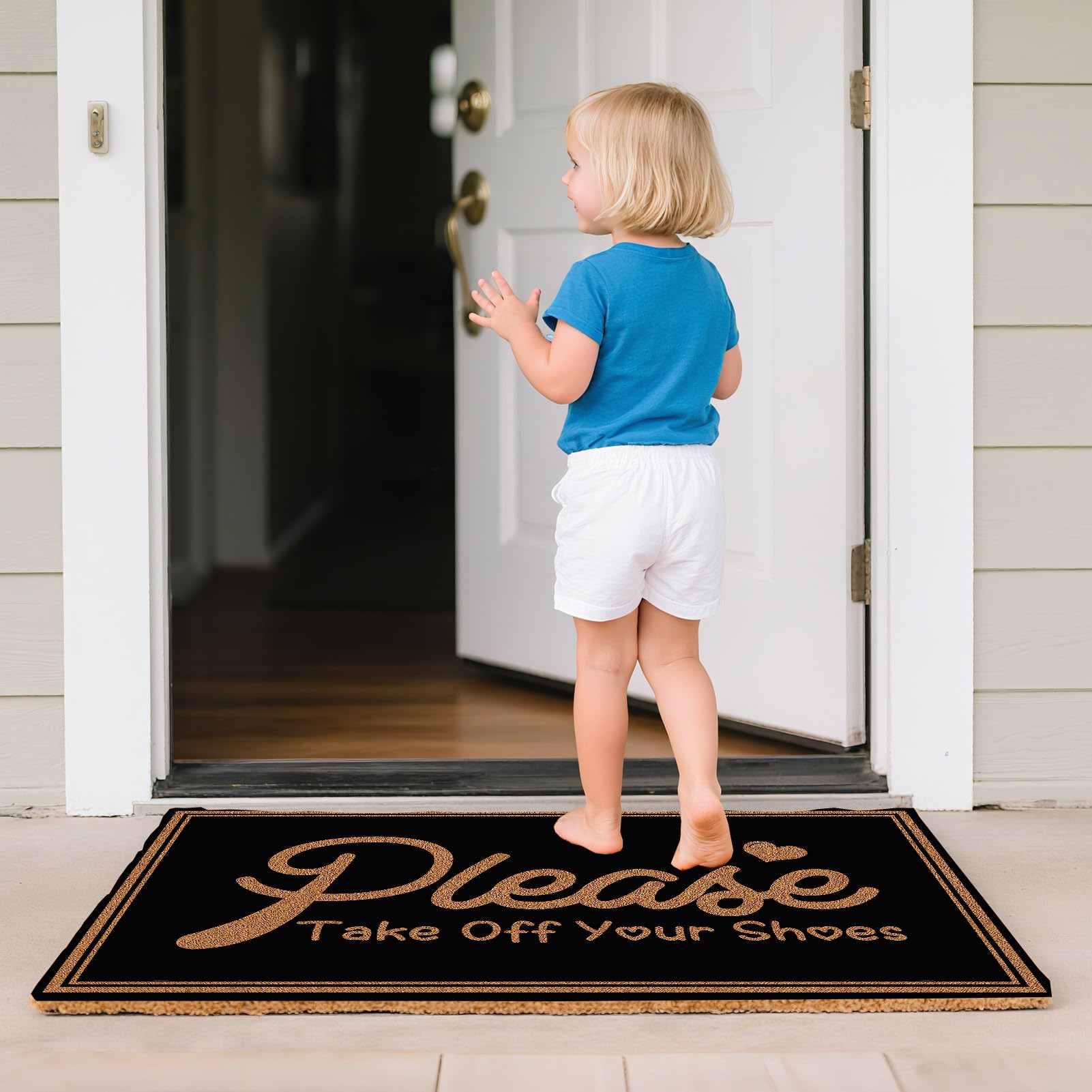 HEYAOBAIHUO welcome mat front door with inviting design and reliable foot wipe.