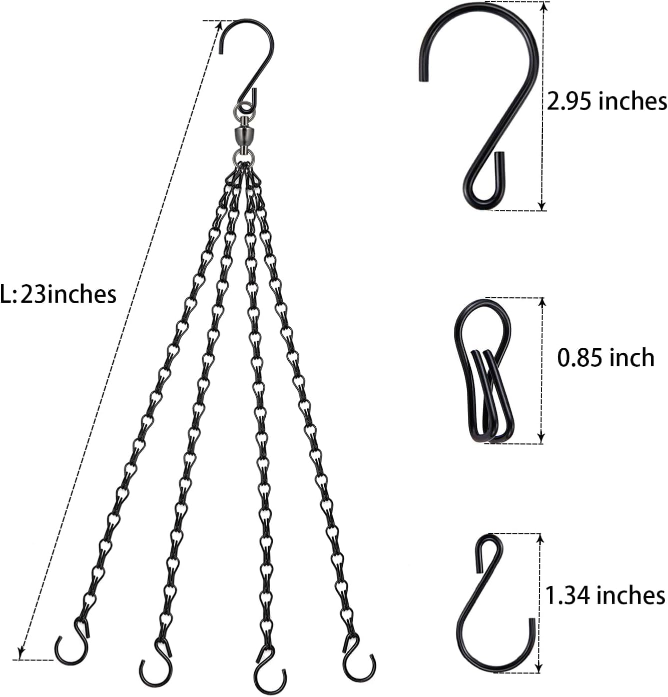 Heybe adjustable hanging chains hold lanterns, baskets, or wind chimes.